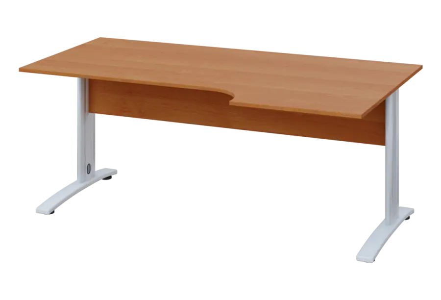 ERK 28 - 186 stůl kancelářský, rohový, pravý, kovová podnož bílá, deska 25 mm, široký 1800 mm, olše jantar